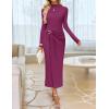 imageZESICA Womens 2025 Fall Long Sleeve Bodycon Dress Mock Neck Party Cocktail Wedding Guest Long Midi DressesEggplant