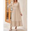 imageZESICA Womens 2025 Fall Long Sleeve Dress Crewneck Casual Loose Pleated Tiered Swing Midi Dresses with PocketsApricot