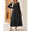 imageZESICA Womens 2025 Fall Long Sleeve Dress Crewneck Casual Loose Pleated Tiered Swing Midi Dresses with PocketsBlack