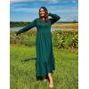 imageZESICA Womens 2025 Fall Long Sleeve Dress Crewneck Casual Loose Pleated Tiered Swing Midi Dresses with PocketsDarkgreen