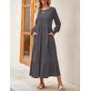 imageZESICA Womens 2025 Fall Long Sleeve Dress Crewneck Casual Loose Pleated Tiered Swing Midi Dresses with PocketsDarkgrey