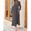 imageZESICA Womens 2025 Fall Long Sleeve Dress Crewneck Casual Loose Pleated Tiered Swing Midi Dresses with PocketsDarkgrey