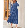 imageZESICA Womens 2025 Fall Long Sleeve Dress Crewneck Casual Loose Pleated Tiered Swing Midi Dresses with PocketsDustyblue