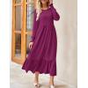 imageZESICA Womens 2025 Fall Long Sleeve Dress Crewneck Casual Loose Pleated Tiered Swing Midi Dresses with PocketsPlum