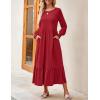 imageZESICA Womens 2025 Fall Long Sleeve Dress Crewneck Casual Loose Pleated Tiered Swing Midi Dresses with PocketsRed