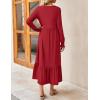 imageZESICA Womens 2025 Fall Long Sleeve Dress Crewneck Casual Loose Pleated Tiered Swing Midi Dresses with PocketsRed