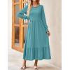 imageZESICA Womens 2025 Fall Long Sleeve Dress Crewneck Casual Loose Pleated Tiered Swing Midi Dresses with PocketsSage