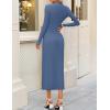 imageZESICA Womens 2025 Fall Long Sleeve Mock Neck Bodycon Midi Dress Ruched Knit Elegant Party Cocktail Formal DressesDustyblue