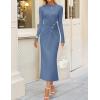 imageZESICA Womens 2025 Fall Long Sleeve Mock Neck Bodycon Midi Dress Ruched Knit Elegant Party Cocktail Formal DressesDustyblue
