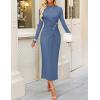 imageZESICA Womens 2025 Fall Long Sleeve Mock Neck Bodycon Midi Dress Ruched Knit Elegant Party Cocktail Formal DressesDustyblue