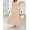 imageZESICA Womens Elegant Long Sleeve Maxi Dress 2025 Fall Crewneck Knit High Wasit Pleated Flowy A Line Casual Party DressesApricot