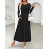 imageZESICA Womens Elegant Long Sleeve Maxi Dress 2025 Fall Crewneck Knit High Wasit Pleated Flowy A Line Casual Party DressesBlack