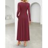 imageZESICA Womens Elegant Long Sleeve Maxi Dress 2025 Fall Crewneck Knit High Wasit Pleated Flowy A Line Casual Party DressesFuchsia