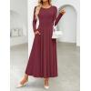imageZESICA Womens Elegant Long Sleeve Maxi Dress 2025 Fall Crewneck Knit High Wasit Pleated Flowy A Line Casual Party DressesFuchsia