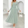 imageZESICA Womens Elegant Long Sleeve Maxi Dress 2025 Fall Crewneck Knit High Wasit Pleated Flowy A Line Casual Party DressesGreen