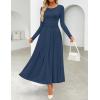 imageZESICA Womens Elegant Long Sleeve Maxi Dress 2025 Fall Crewneck Knit High Wasit Pleated Flowy A Line Casual Party DressesNavy