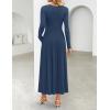 imageZESICA Womens Elegant Long Sleeve Maxi Dress 2025 Fall Crewneck Knit High Wasit Pleated Flowy A Line Casual Party DressesNavy