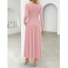 imageZESICA Womens Elegant Long Sleeve Maxi Dress 2025 Fall Crewneck Knit High Wasit Pleated Flowy A Line Casual Party DressesPink