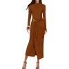 imageZESICA Womens 2025 Fall Long Sleeve Bodycon Dress Mock Neck Party Cocktail Wedding Guest Long Midi DressesCaramel