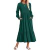 imageZESICA Womens 2025 Fall Long Sleeve Dress Crewneck Casual Loose Pleated Tiered Swing Midi Dresses with PocketsDarkgreen