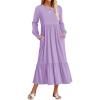 imageZESICA Womens 2025 Fall Long Sleeve Dress Crewneck Casual Loose Pleated Tiered Swing Midi Dresses with PocketsPurple