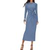 imageZESICA Womens 2025 Fall Long Sleeve Mock Neck Bodycon Midi Dress Ruched Knit Elegant Party Cocktail Formal DressesDustyblue