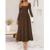 imageZESICA Fall Dresses for Women 2025 Elegant Classy Square Neck Long Sleeve Flowy Wedding Guest Party Midi DressBrown