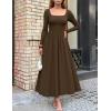 imageZESICA Fall Dresses for Women 2025 Elegant Classy Square Neck Long Sleeve Flowy Wedding Guest Party Midi DressBrown