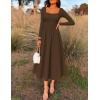 imageZESICA Fall Dresses for Women 2025 Elegant Classy Square Neck Long Sleeve Flowy Wedding Guest Party Midi DressBrown