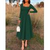 imageZESICA Fall Dresses for Women 2025 Elegant Classy Square Neck Long Sleeve Flowy Wedding Guest Party Midi DressDarkgreen