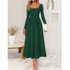 imageZESICA Fall Dresses for Women 2025 Elegant Classy Square Neck Long Sleeve Flowy Wedding Guest Party Midi DressDarkgreen