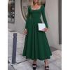 imageZESICA Fall Dresses for Women 2025 Elegant Classy Square Neck Long Sleeve Flowy Wedding Guest Party Midi DressDarkgreen