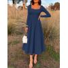 imageZESICA Fall Dresses for Women 2025 Elegant Classy Square Neck Long Sleeve Flowy Wedding Guest Party Midi DressNavy