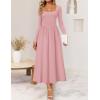 imageZESICA Fall Dresses for Women 2025 Elegant Classy Square Neck Long Sleeve Flowy Wedding Guest Party Midi DressPink