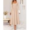 imageZESICA Fall Dresses for Women 2025 Elegant Classy Square Neck Long Sleeve Flowy Wedding Guest Party Midi DressSand