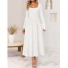 imageZESICA Fall Dresses for Women 2025 Elegant Classy Square Neck Long Sleeve Flowy Wedding Guest Party Midi DressWhite