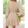 imageZESICA Fall Long Sleeve Mini Dresses for Women 2025 Lightweight V Neck High Waist A Line Flowy Swing Casual Party DressApricot