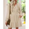 imageZESICA Fall Long Sleeve Mini Dresses for Women 2025 Lightweight V Neck High Waist A Line Flowy Swing Casual Party DressApricot