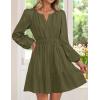 imageZESICA Fall Long Sleeve Mini Dresses for Women 2025 Lightweight V Neck High Waist A Line Flowy Swing Casual Party DressArmygreen