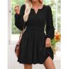 imageZESICA Fall Long Sleeve Mini Dresses for Women 2025 Lightweight V Neck High Waist A Line Flowy Swing Casual Party DressBlack