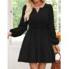imageZESICA Fall Long Sleeve Mini Dresses for Women 2025 Lightweight V Neck High Waist A Line Flowy Swing Casual Party DressBlack