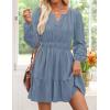 imageZESICA Fall Long Sleeve Mini Dresses for Women 2025 Lightweight V Neck High Waist A Line Flowy Swing Casual Party DressDustyblue