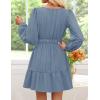 imageZESICA Fall Long Sleeve Mini Dresses for Women 2025 Lightweight V Neck High Waist A Line Flowy Swing Casual Party DressDustyblue