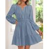 imageZESICA Fall Long Sleeve Mini Dresses for Women 2025 Lightweight V Neck High Waist A Line Flowy Swing Casual Party DressDustyblue