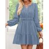 imageZESICA Fall Long Sleeve Mini Dresses for Women 2025 Lightweight V Neck High Waist A Line Flowy Swing Casual Party DressDustyblue