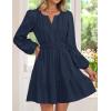 imageZESICA Fall Long Sleeve Mini Dresses for Women 2025 Lightweight V Neck High Waist A Line Flowy Swing Casual Party DressNavy