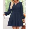 imageZESICA Fall Long Sleeve Mini Dresses for Women 2025 Lightweight V Neck High Waist A Line Flowy Swing Casual Party DressNavy