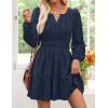 imageZESICA Fall Long Sleeve Mini Dresses for Women 2025 Lightweight V Neck High Waist A Line Flowy Swing Casual Party DressNavy