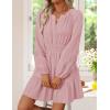 imageZESICA Fall Long Sleeve Mini Dresses for Women 2025 Lightweight V Neck High Waist A Line Flowy Swing Casual Party DressPink