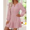 imageZESICA Fall Long Sleeve Mini Dresses for Women 2025 Lightweight V Neck High Waist A Line Flowy Swing Casual Party DressPink